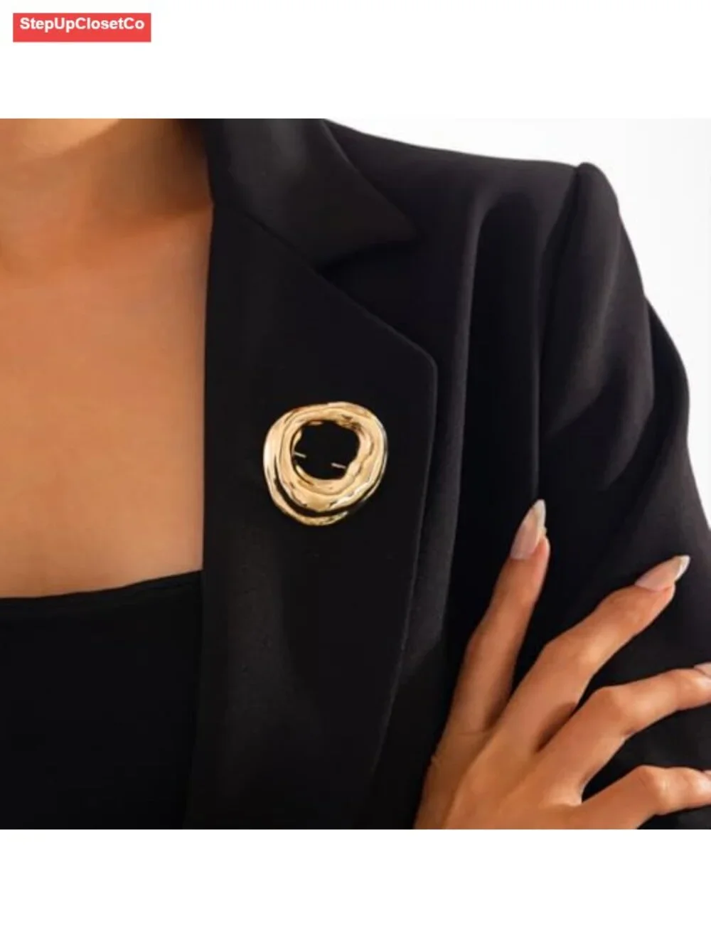 Chunky Gold Hollow Brooch Pin Geometric Y2K Statement Jewelry